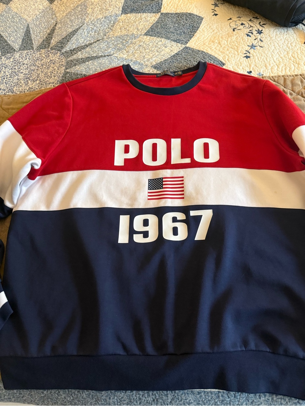 Polo by Ralph Lauren Red White Navy Colorblock Crewneck Sweatshirt